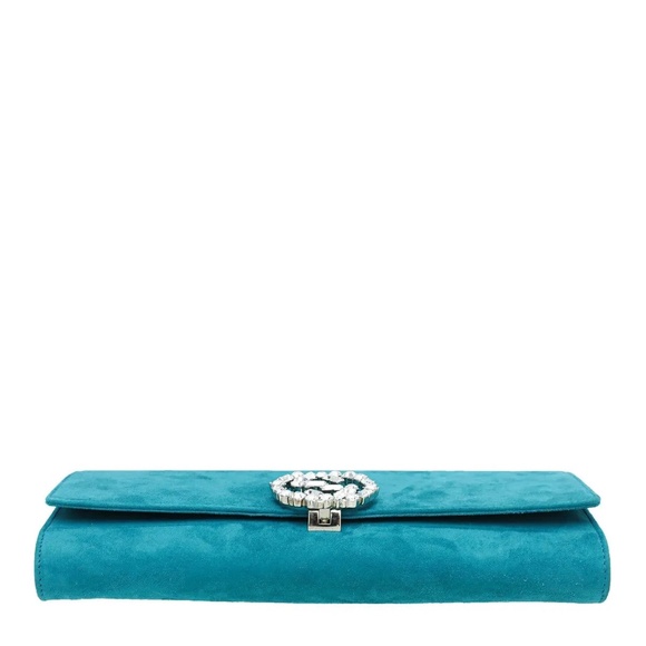 Gucci Turquoise Suede Broadway Jeweled Clutch - Picture 3 of 7